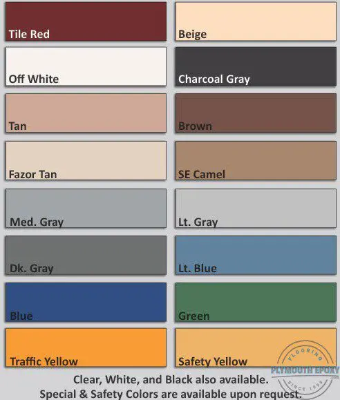 Epoxy floor color chart samples.