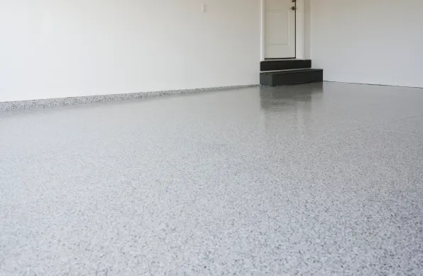 Epoxy garage floor with steps.