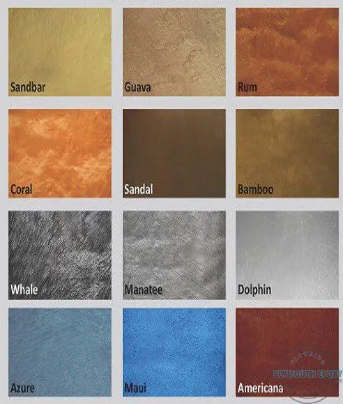 Color chart of metallic epoxy paints.