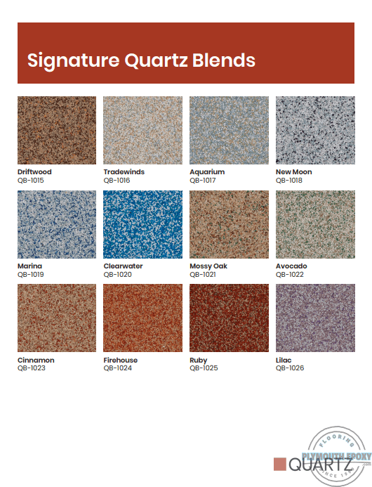 A series of color samples for the signature quartz blends.